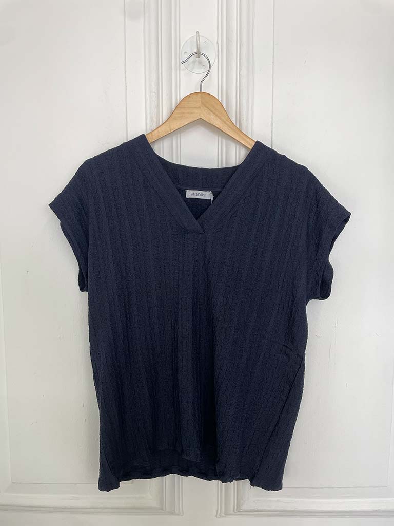 Textured V-Neck Top - Navy