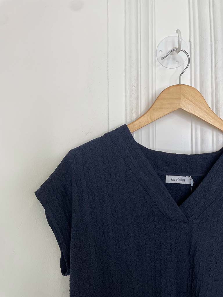 Textured V-Neck Top - Navy