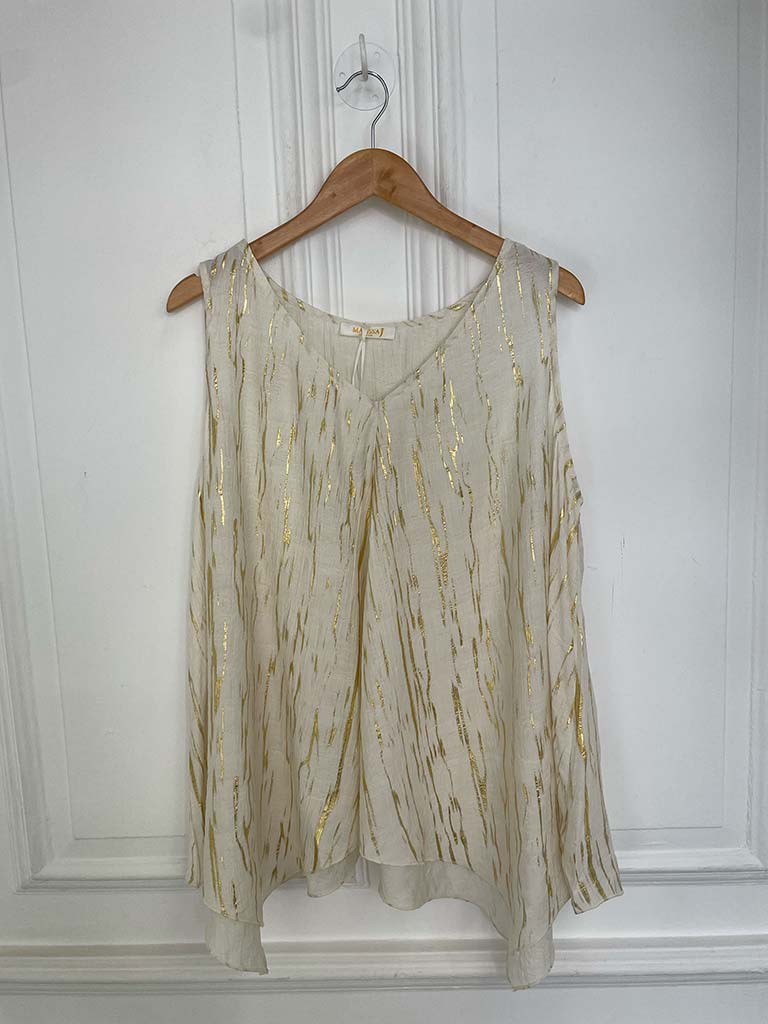 Malissa J V-Neck Bias Cut Vest - Cream & Gold