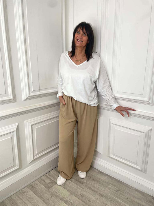 Wide Leg Drawstring Trousers - Caramel