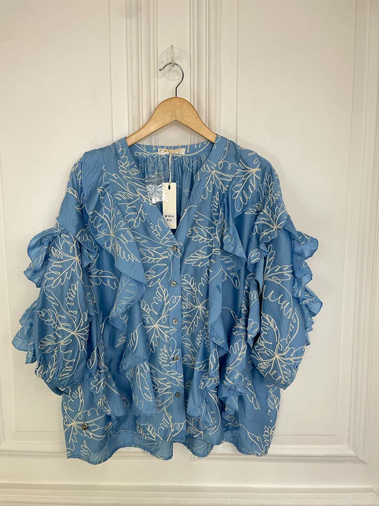 Malissa J Ruffle Sleeve Shirt - Blue