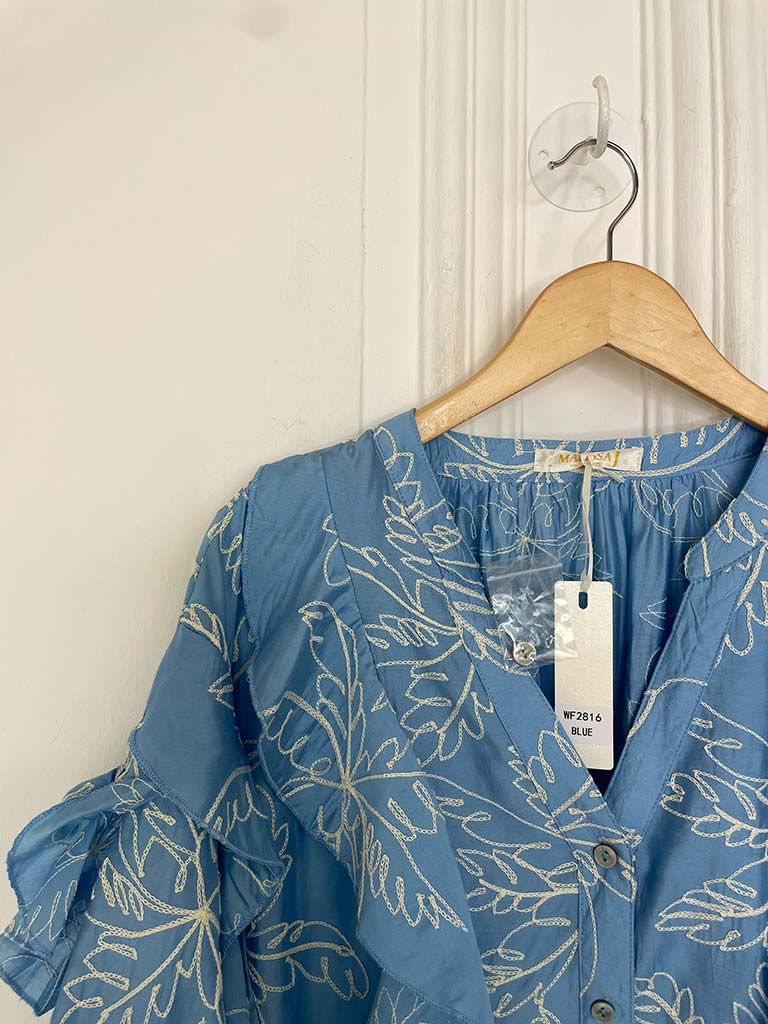 Malissa J Ruffle Sleeve Shirt - Blue