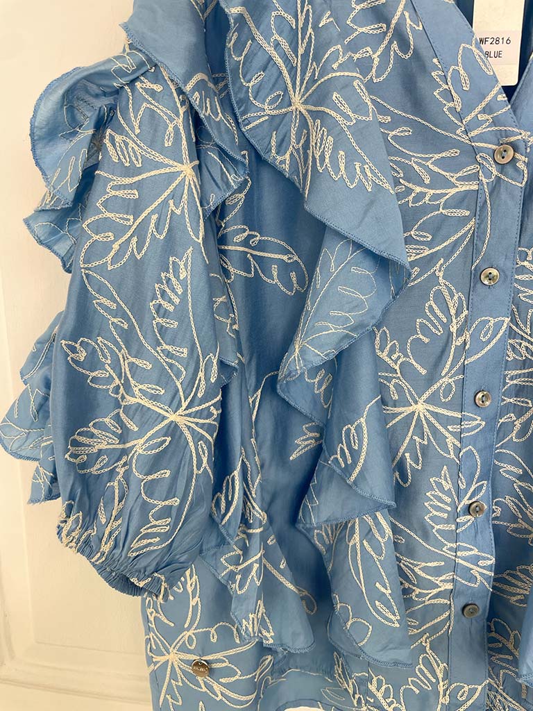 Malissa J Ruffle Sleeve Shirt - Blue