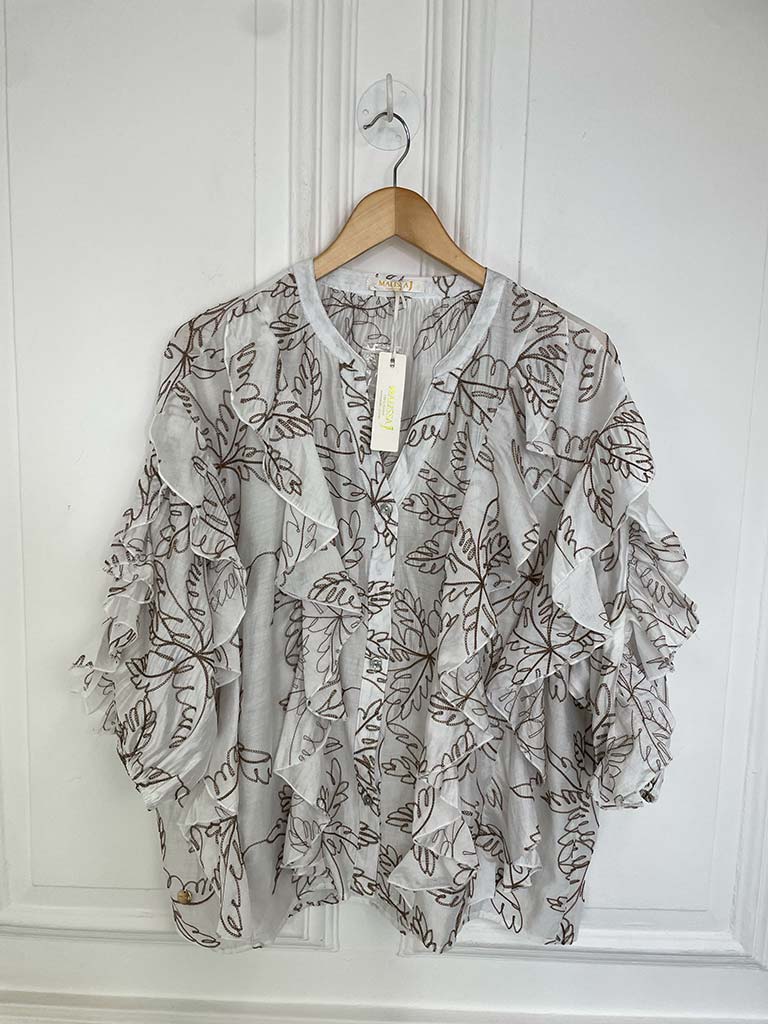 Malissa J Ruffle Sleeve Shirt - Latte