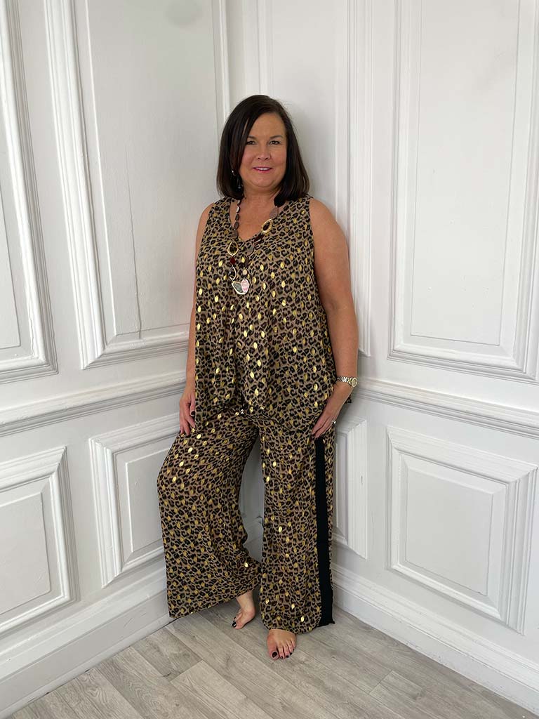 Malissa J V-Neck Bias Cut Vest - Leopard