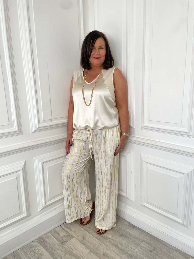 Malissa J Metallic Shimmer Trousers - Cream
