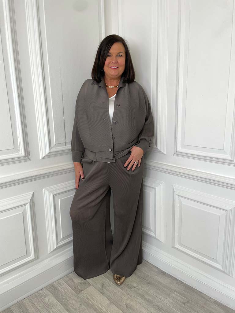 Malissa J Micropleat Wide Leg Trousers - Mushroom