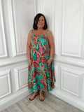 Green Malissa J Rio Midaxi Dress with tropical print, relaxed fit, and spaghetti straps for modern womens fashion and. - Malissa J Rio Midaxi Dress - Jade