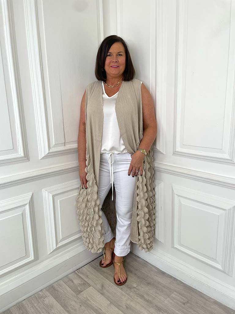 Malissa J Long Bubble Waistcoat - Stone