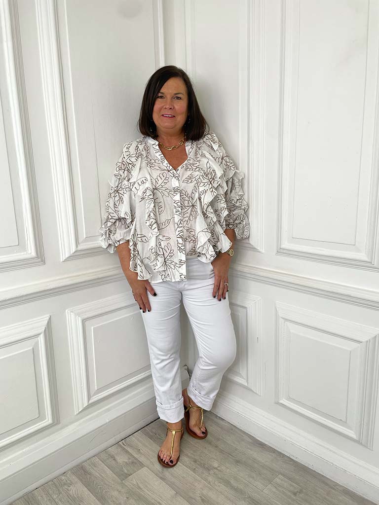 Malissa J Ruffle Sleeve Shirt - Latte