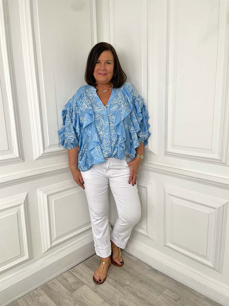 Malissa J Ruffle Sleeve Shirt - Blue