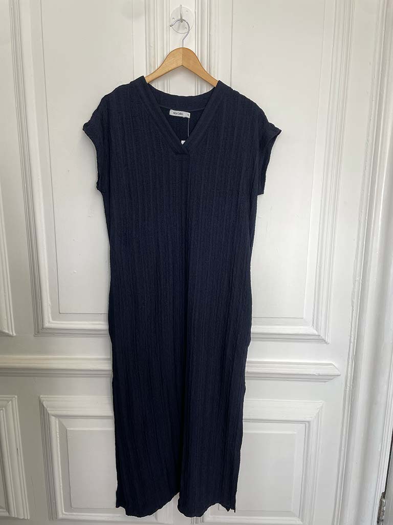 Textured Side Split Dress - Navy