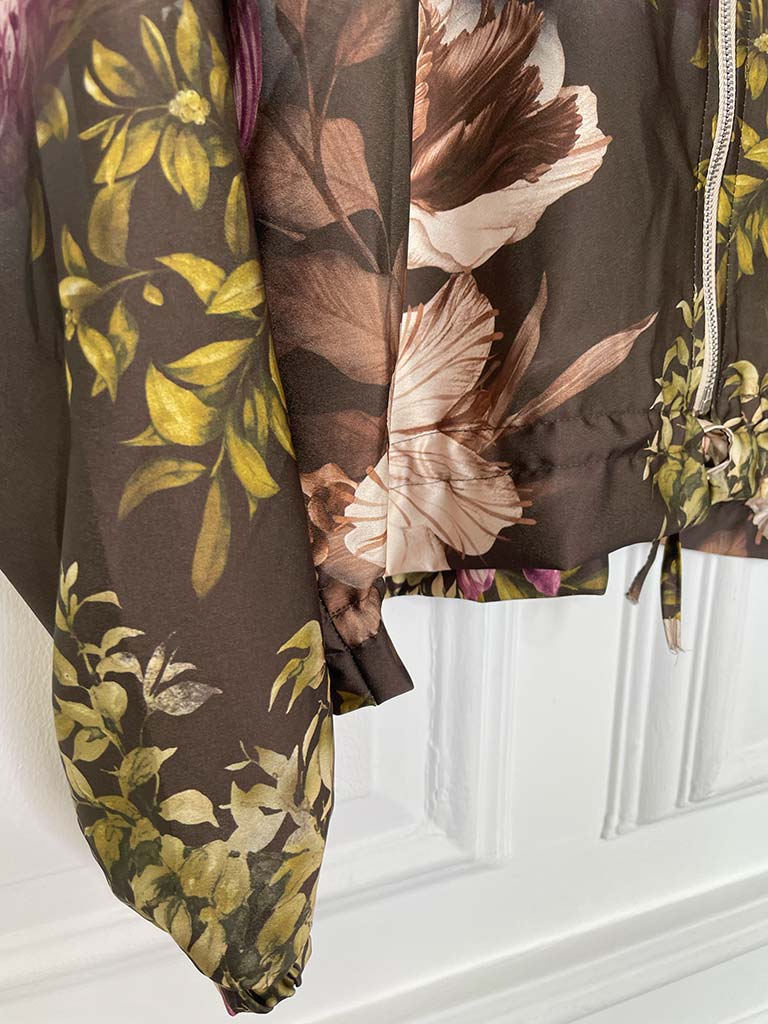 Silk Feel Zip Up Bomber Jacket - Stripe & Flower