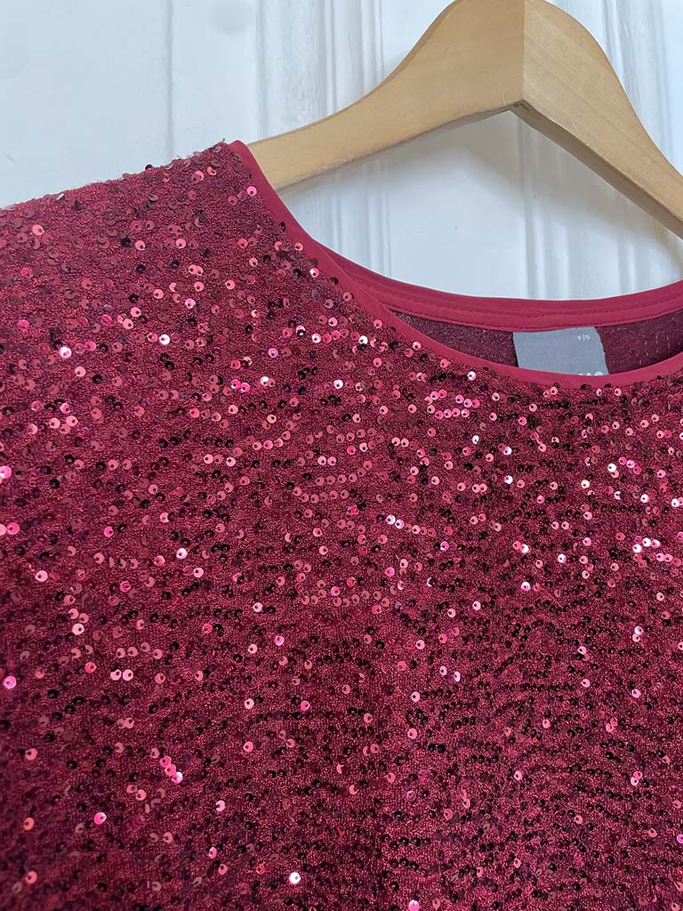 Sequin Boxy Top - Berry