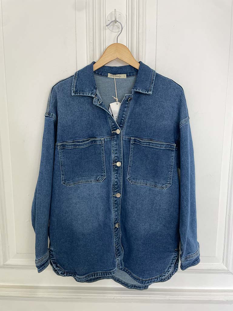 Longline Denim Shacket - Mid Blue