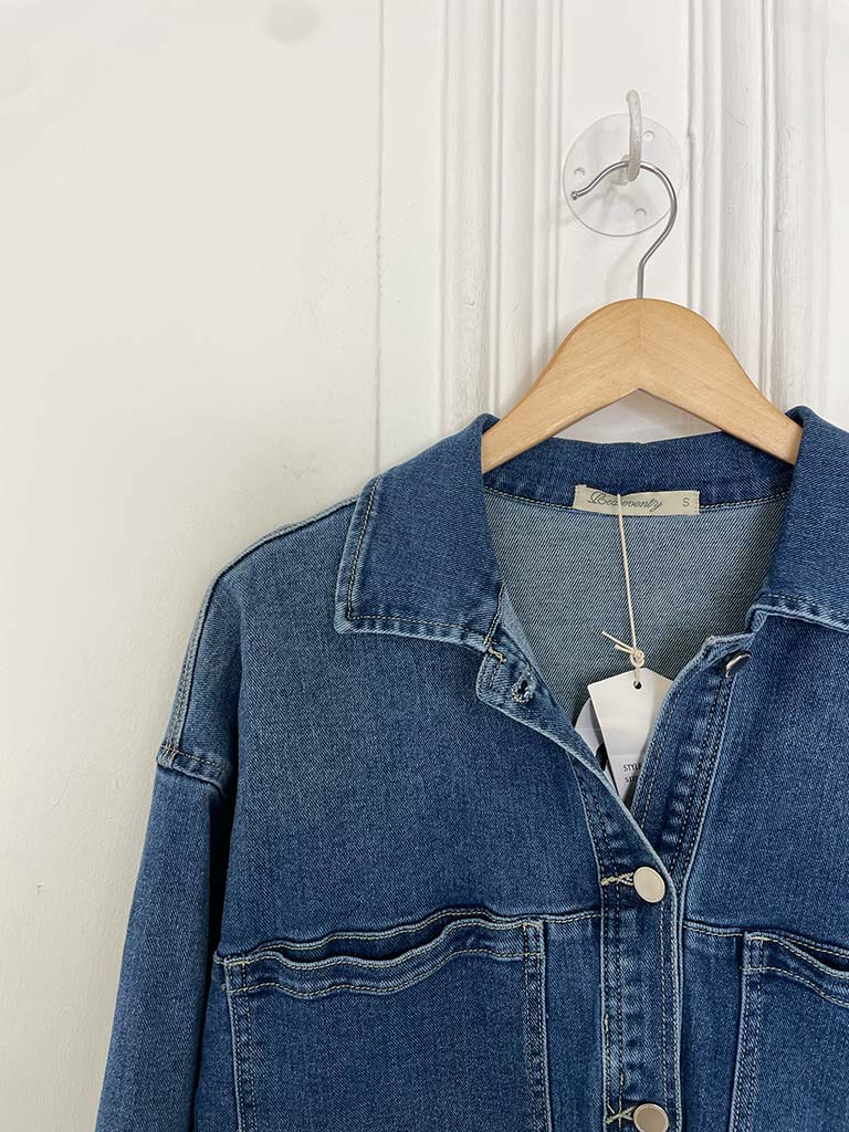 Longline Denim Shacket - Mid Blue