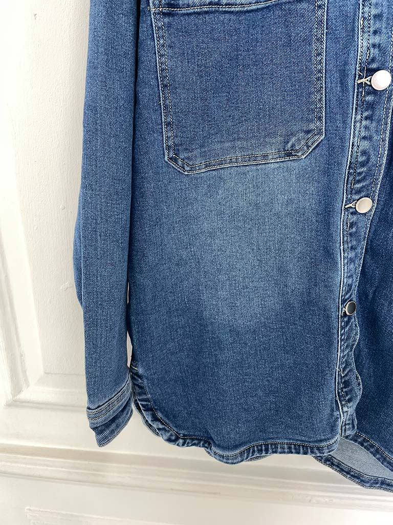 Longline Denim Shacket - Mid Blue