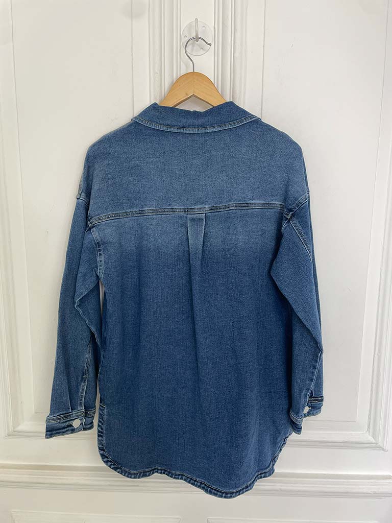 Longline Denim Shacket - Mid Blue
