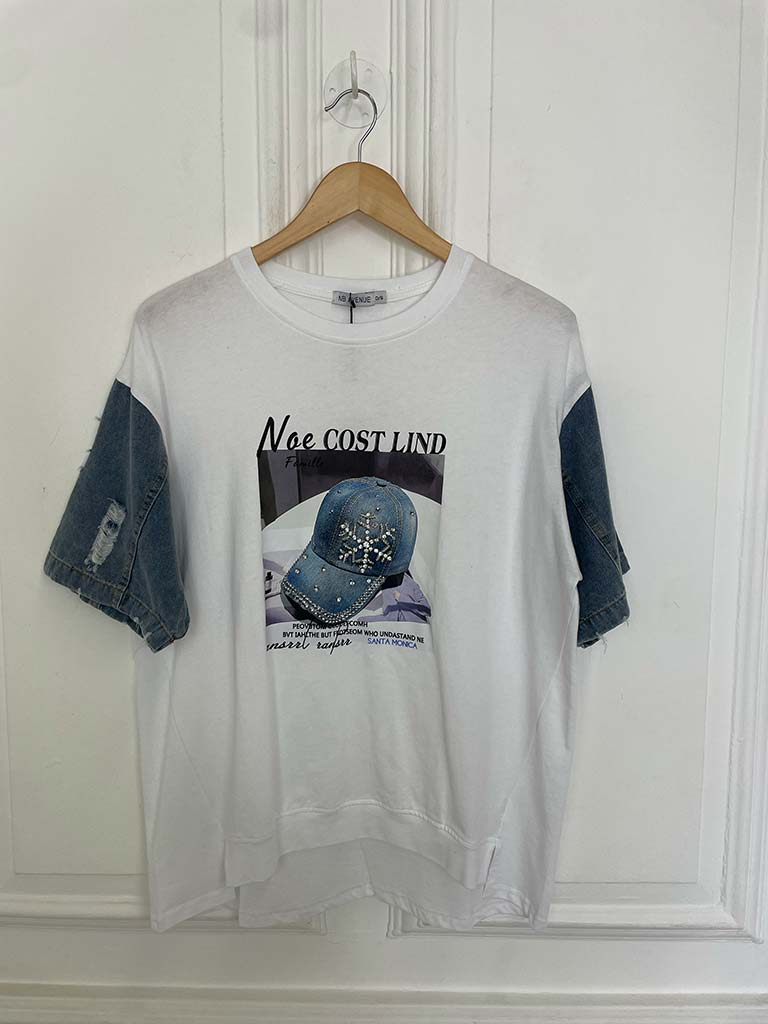 Denim Sleeve Logo Tee