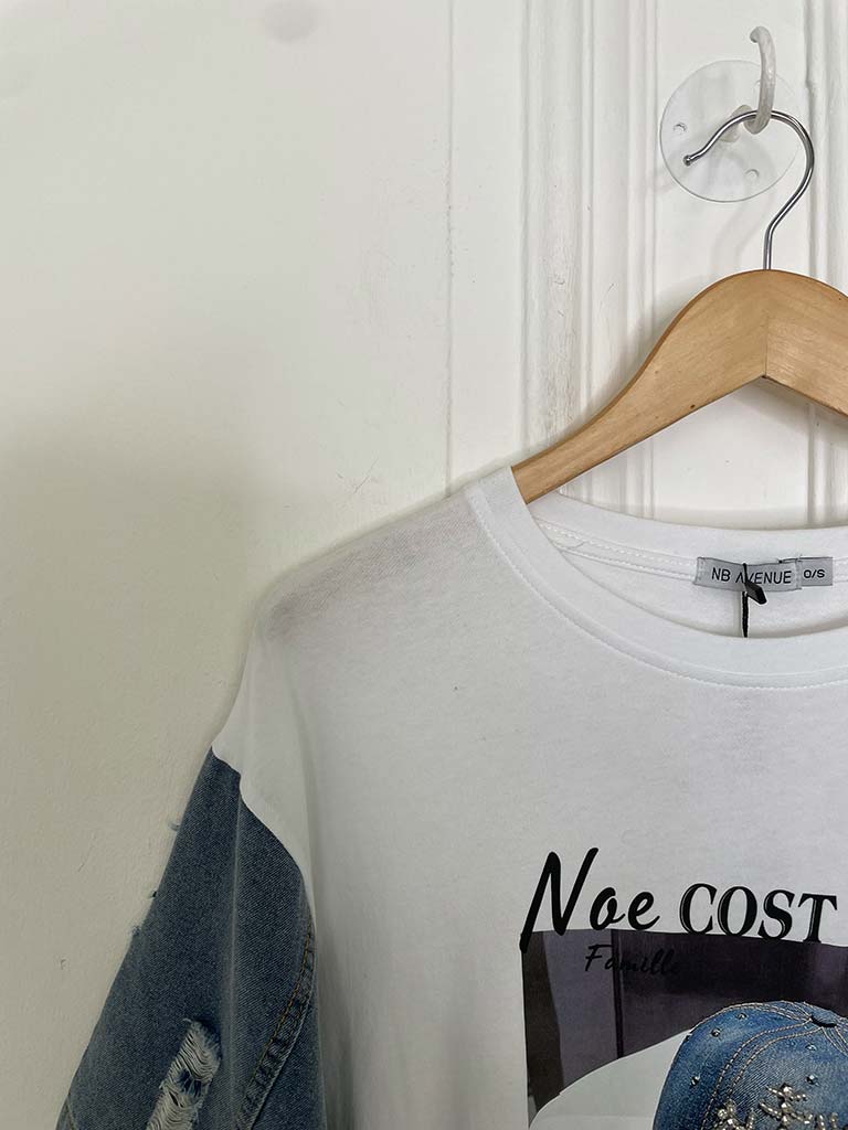 Denim Sleeve Logo Tee