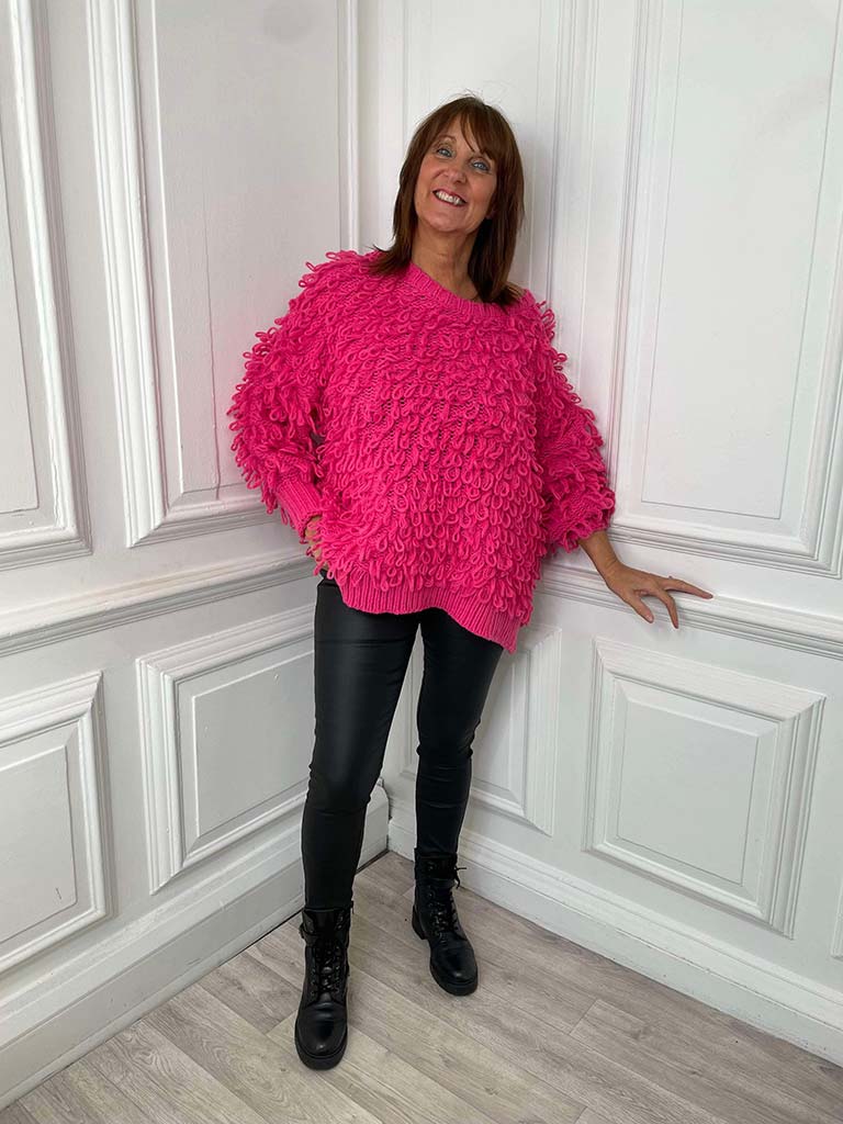 Malissa J Looped Chunky Knit - Hot Pink