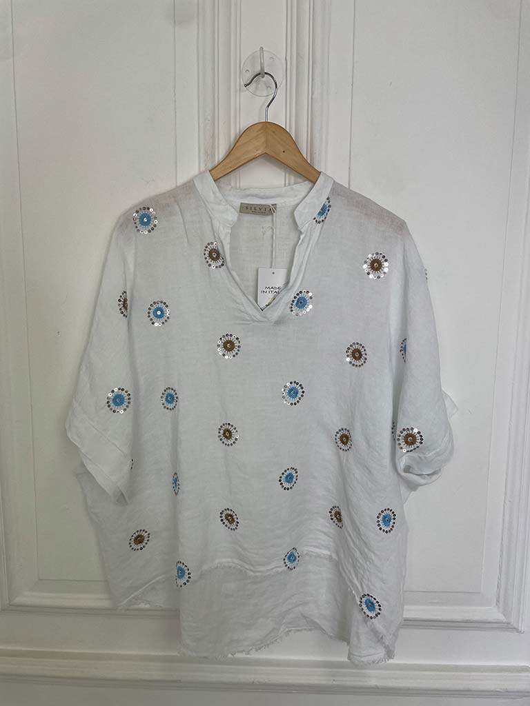 Linen Sequin Burst Top