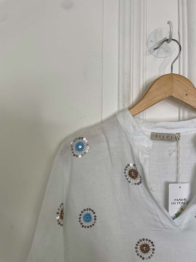 Linen Sequin Burst Top