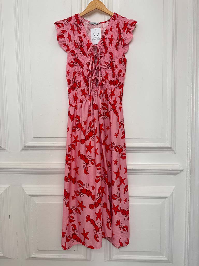 Tie Front Shirred Dress - Lobster & Starfish