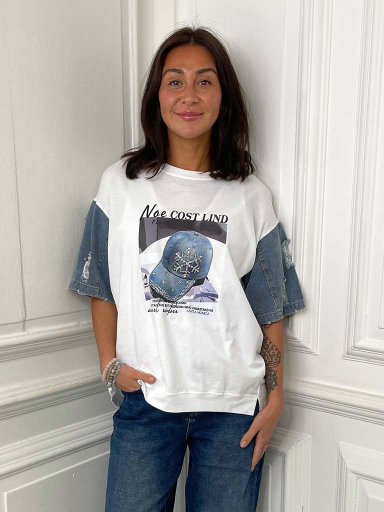 Denim Sleeve Logo Tee