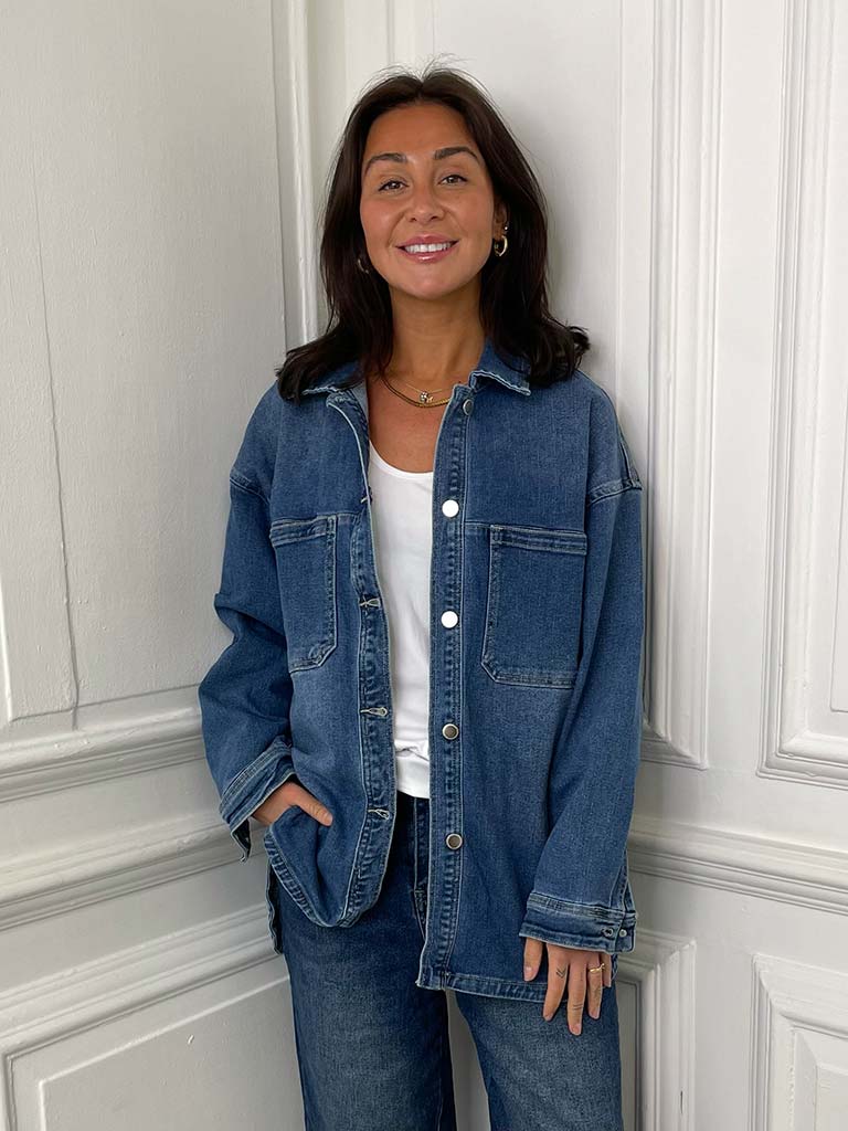 Longline Denim Shacket - Mid Blue
