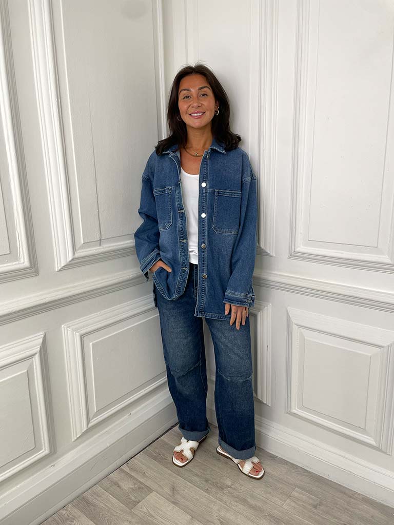 Longline Denim Shacket - Mid Blue