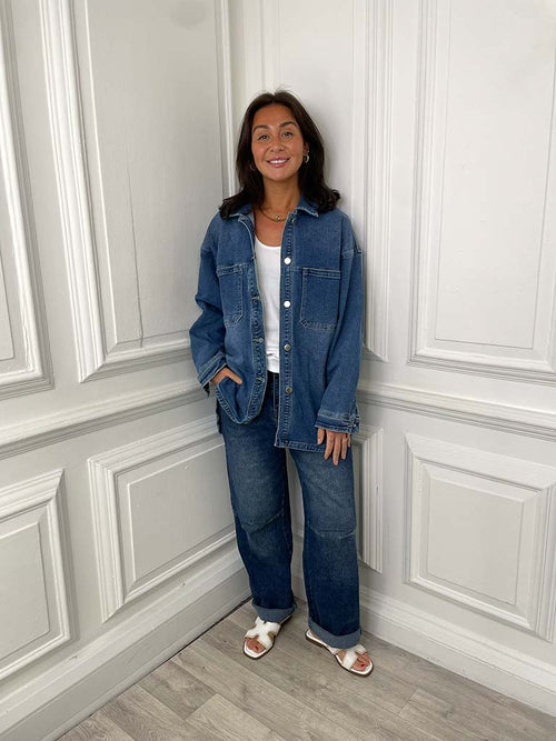 Longline Denim Shacket - Mid Blue