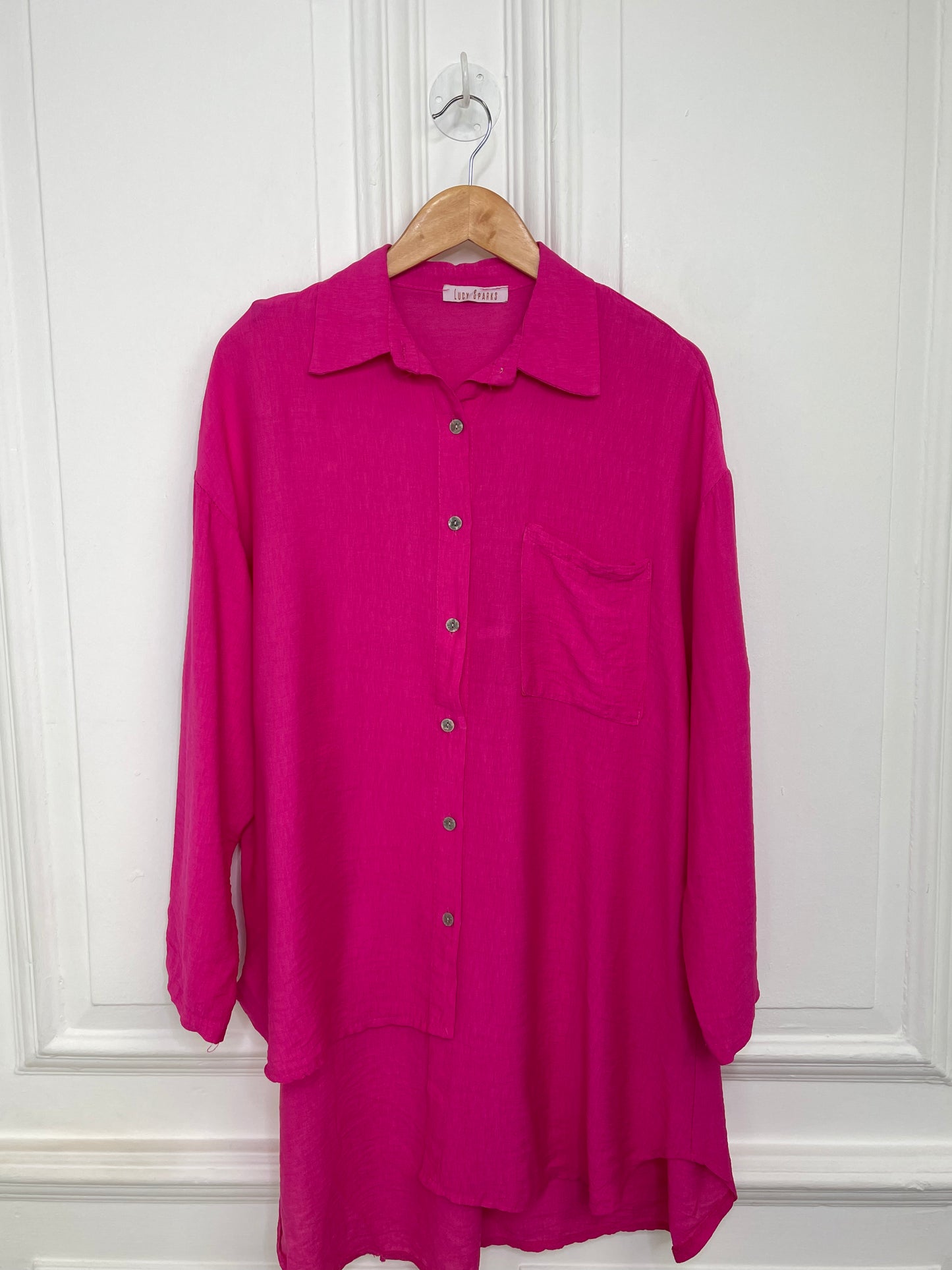 One Pocket Dipped Back Shirt - Hot Pink