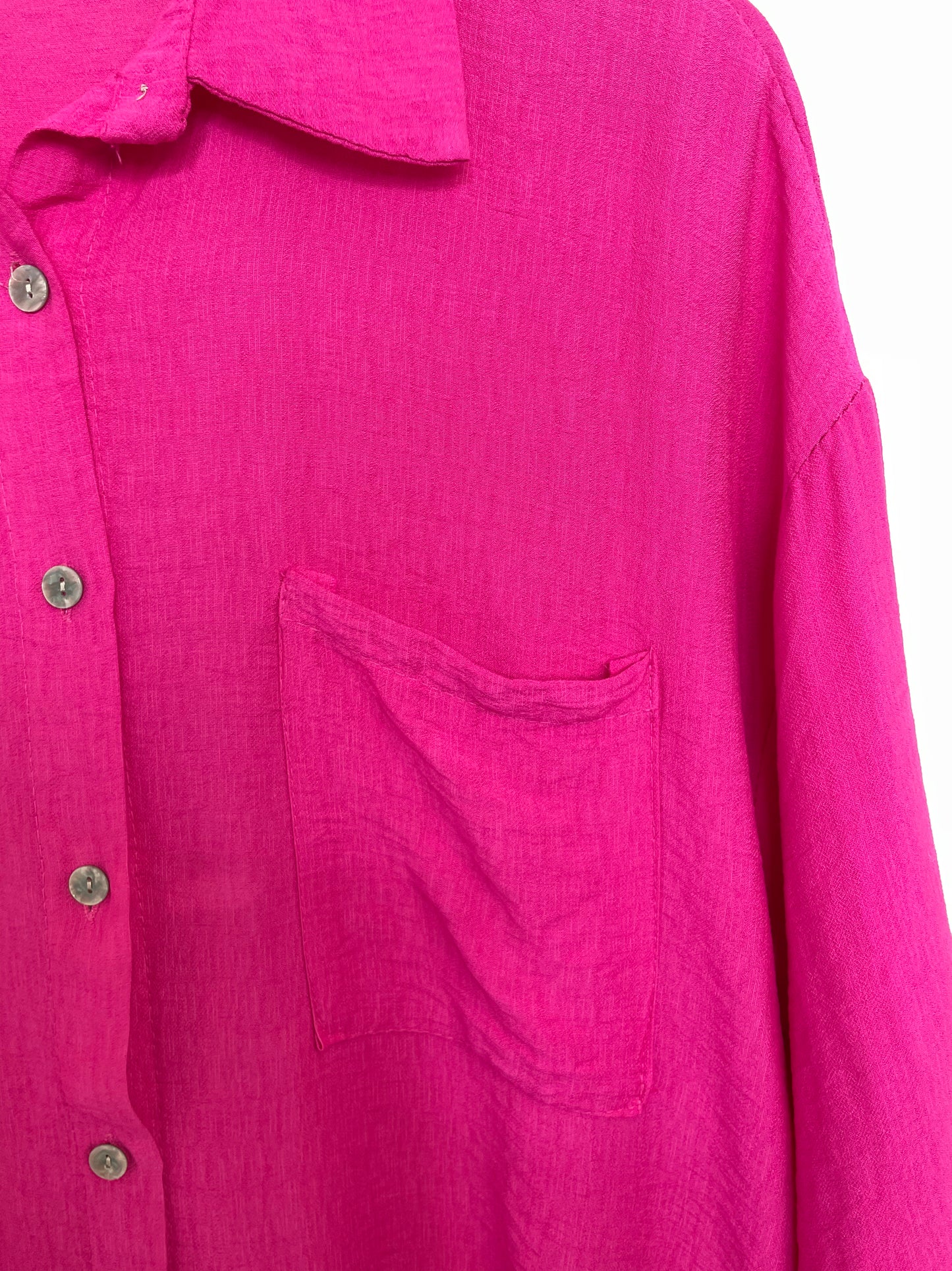 One Pocket Dipped Back Shirt - Hot Pink