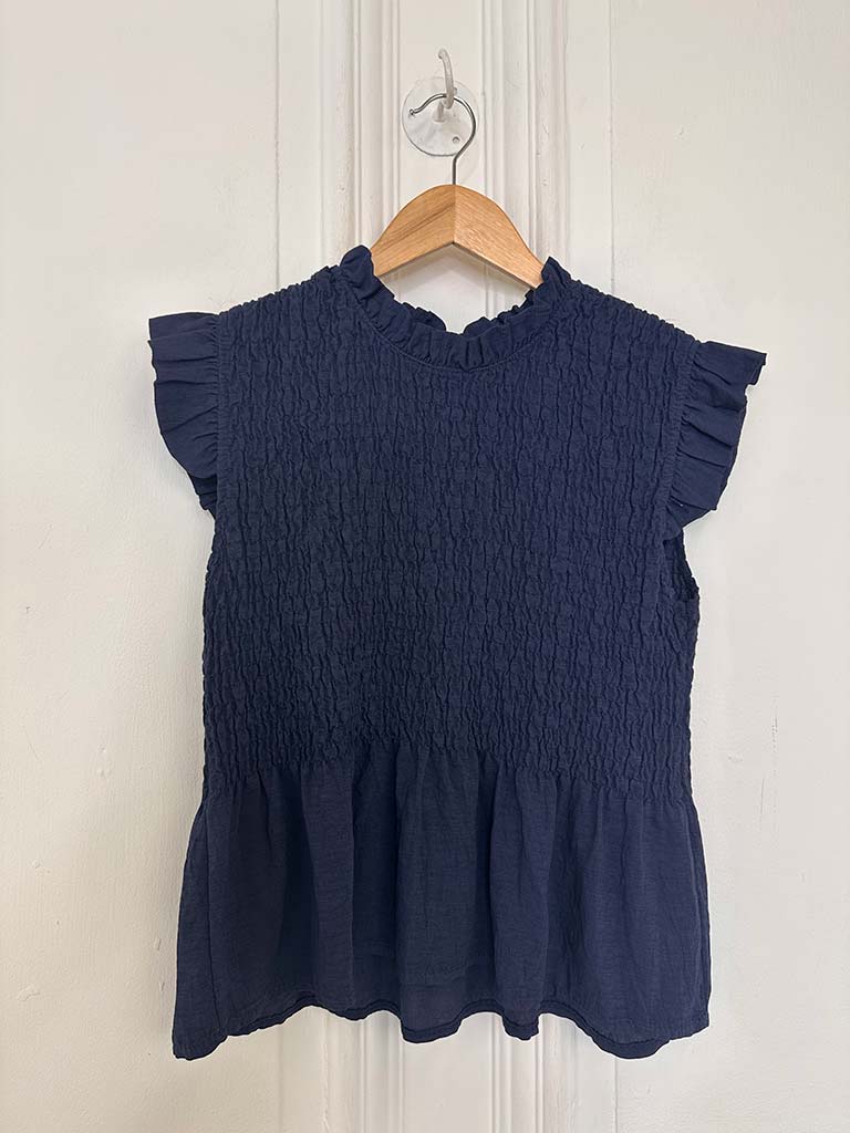 Shirred Frill Top - Navy