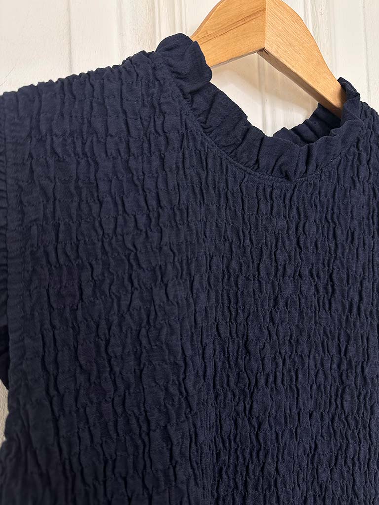 Shirred Frill Top - Navy
