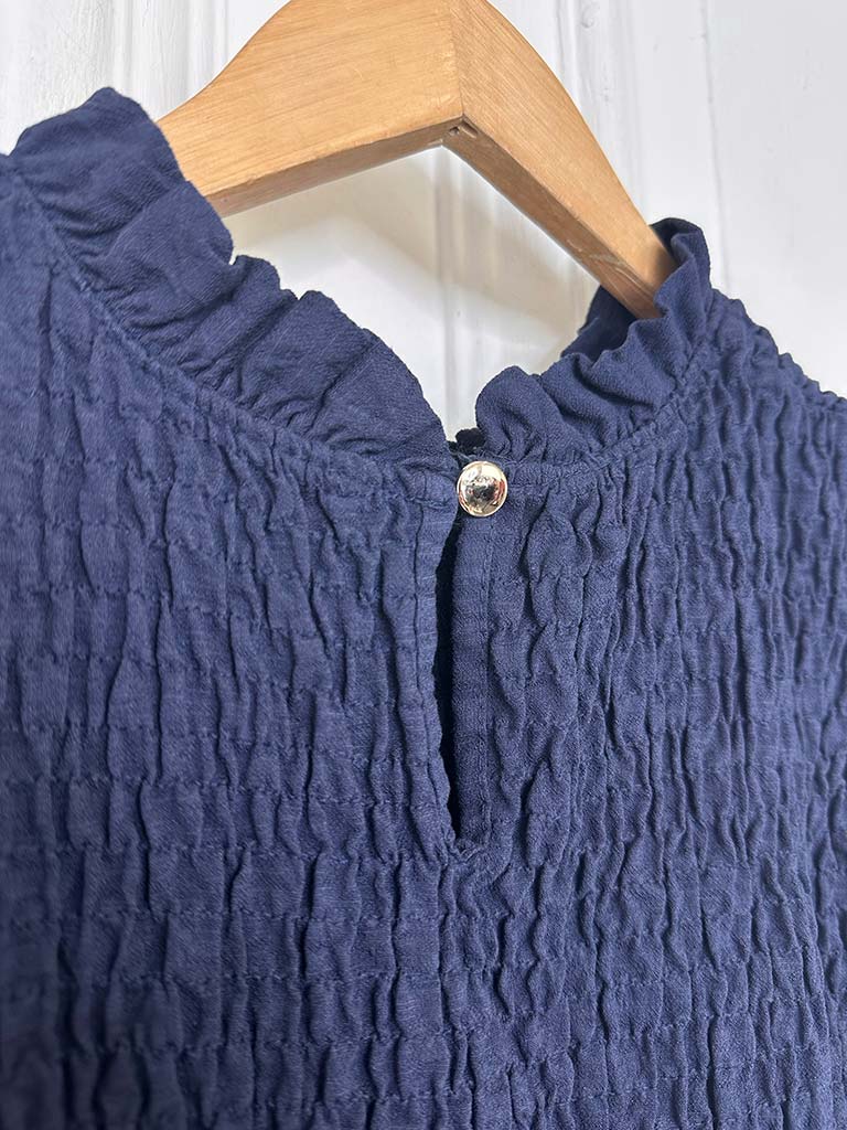 Shirred Frill Top - Navy