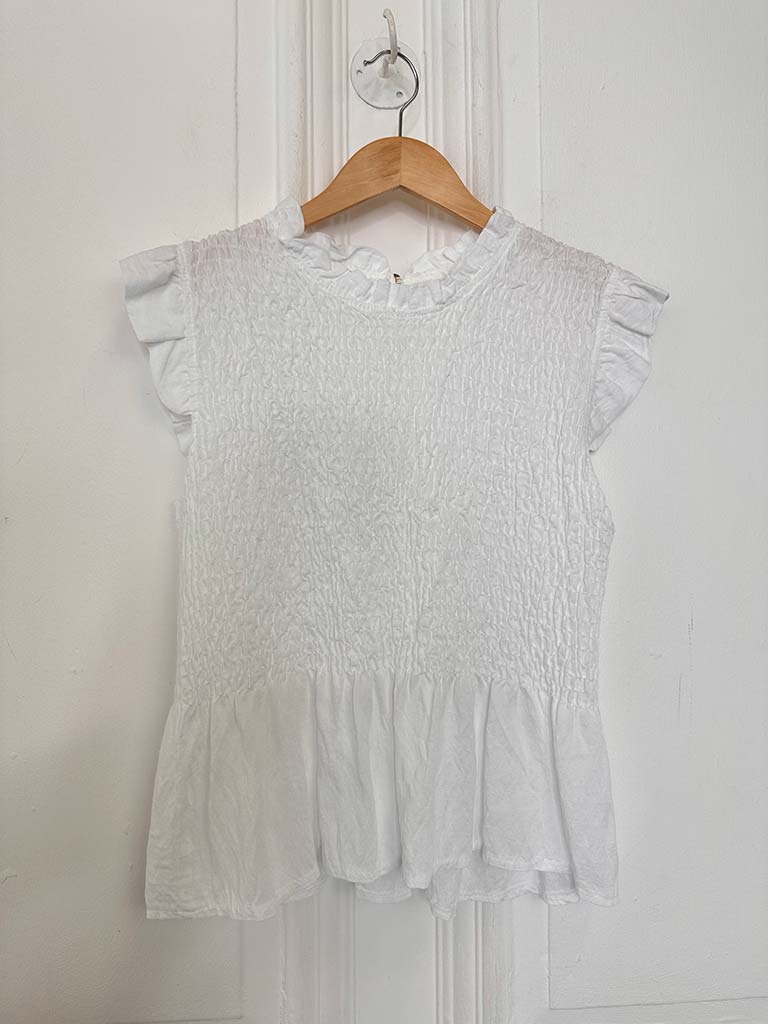 Shirred Frill Top - White