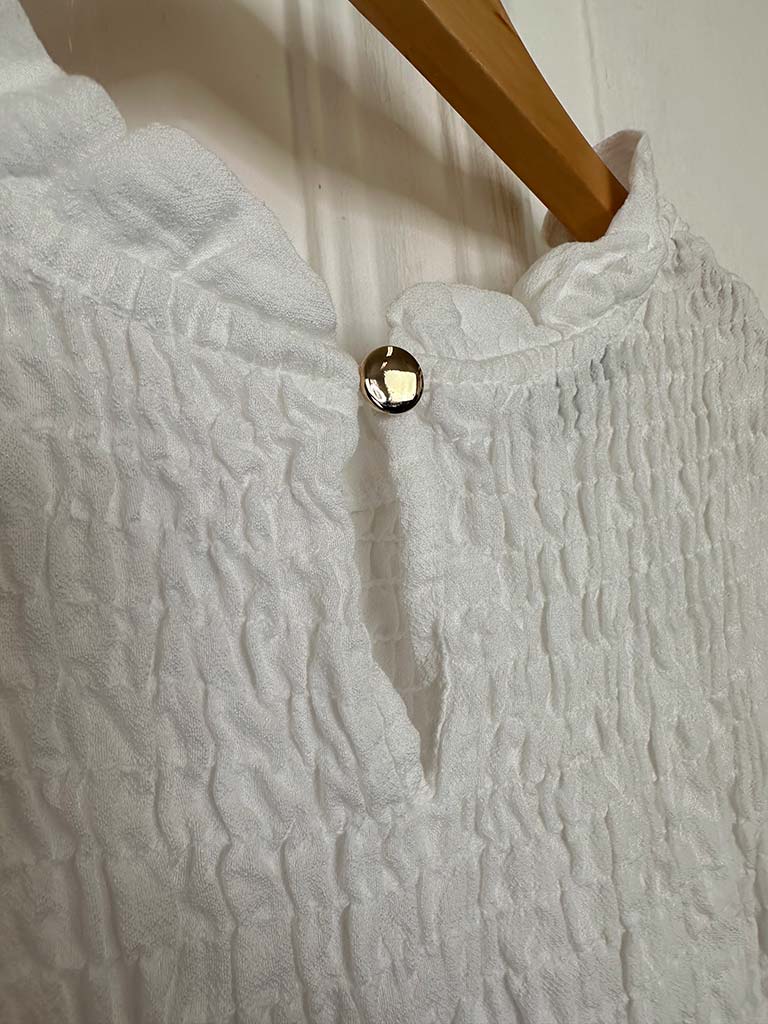 Shirred Frill Top - White