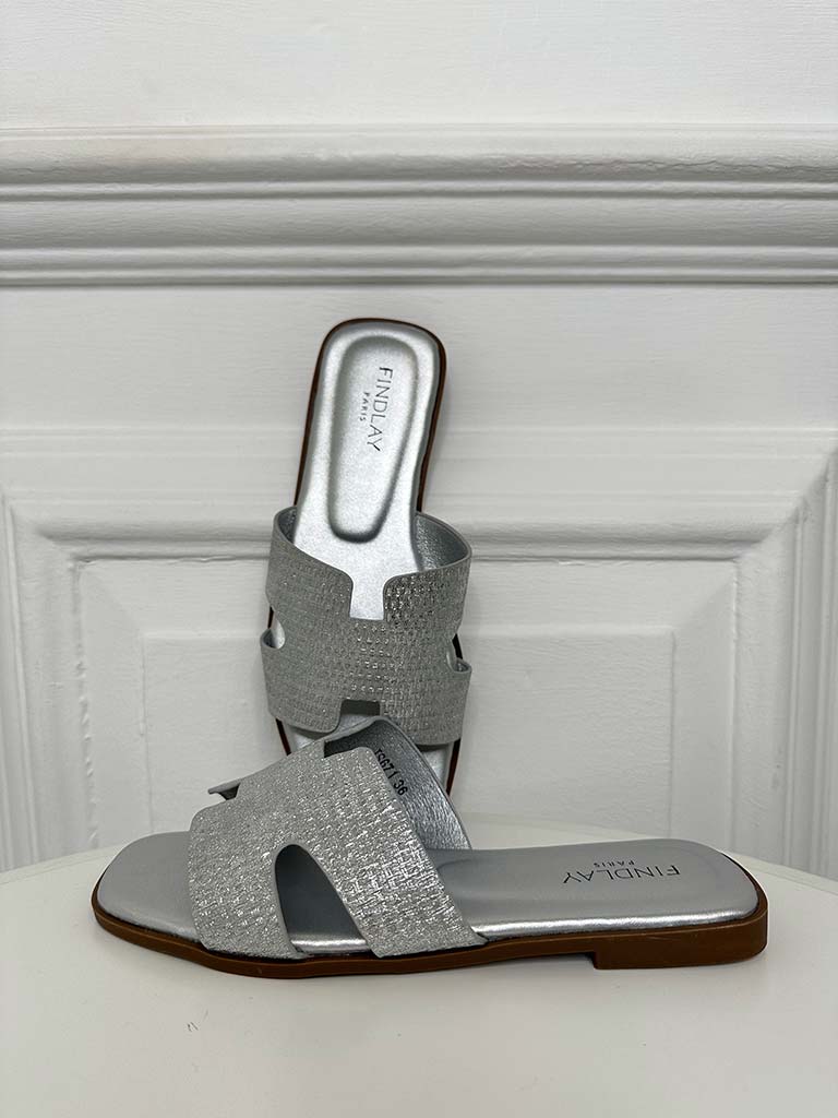 Weave Effect Mule Sandal - Silver