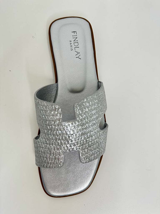 Weave Effect Mule Sandal - Silver