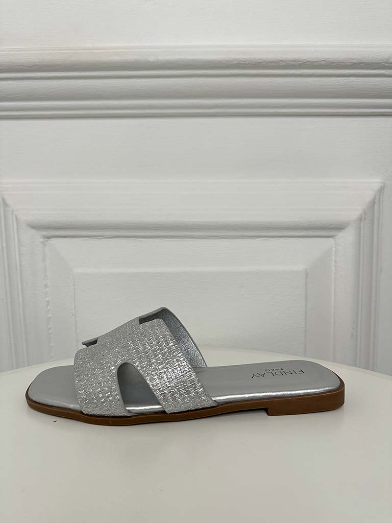 Weave Effect Mule Sandal - Silver