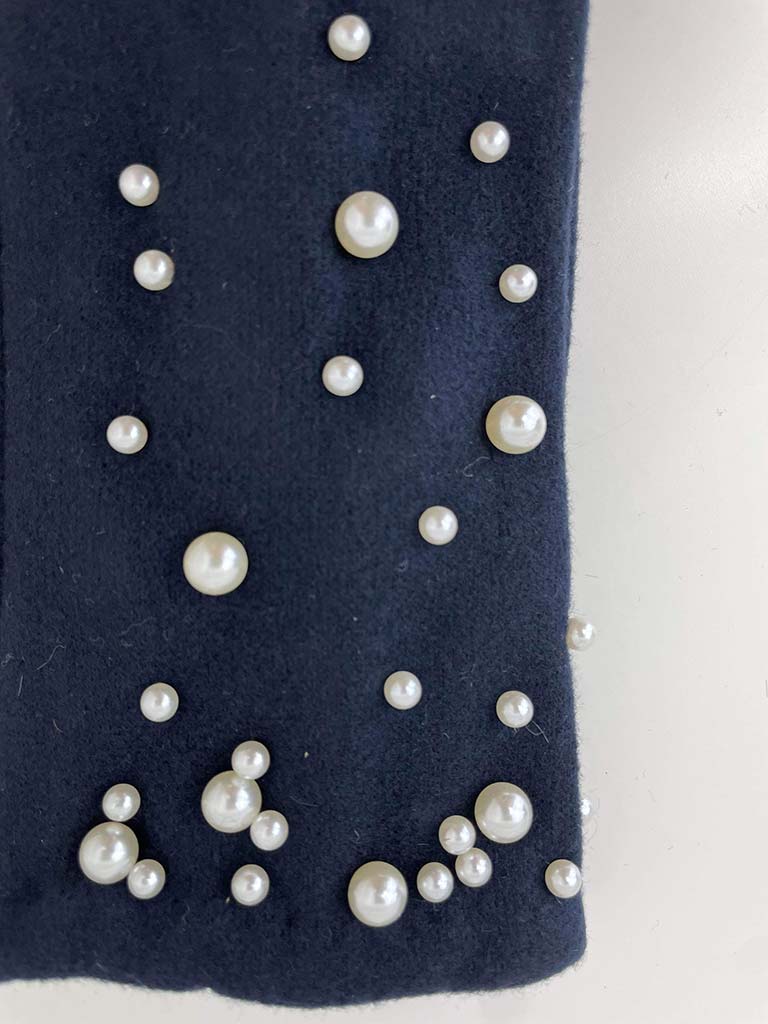 Pearl Embellished Gloves - Navy