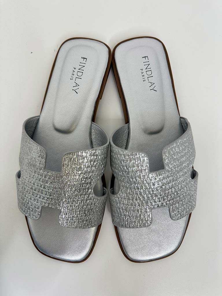 Weave Effect Mule Sandal - Silver