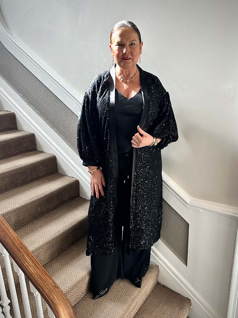 Malissa J Sequin Duster Jacket - Black