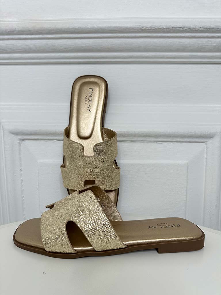 Weave Effect Mule Sandal - Gold