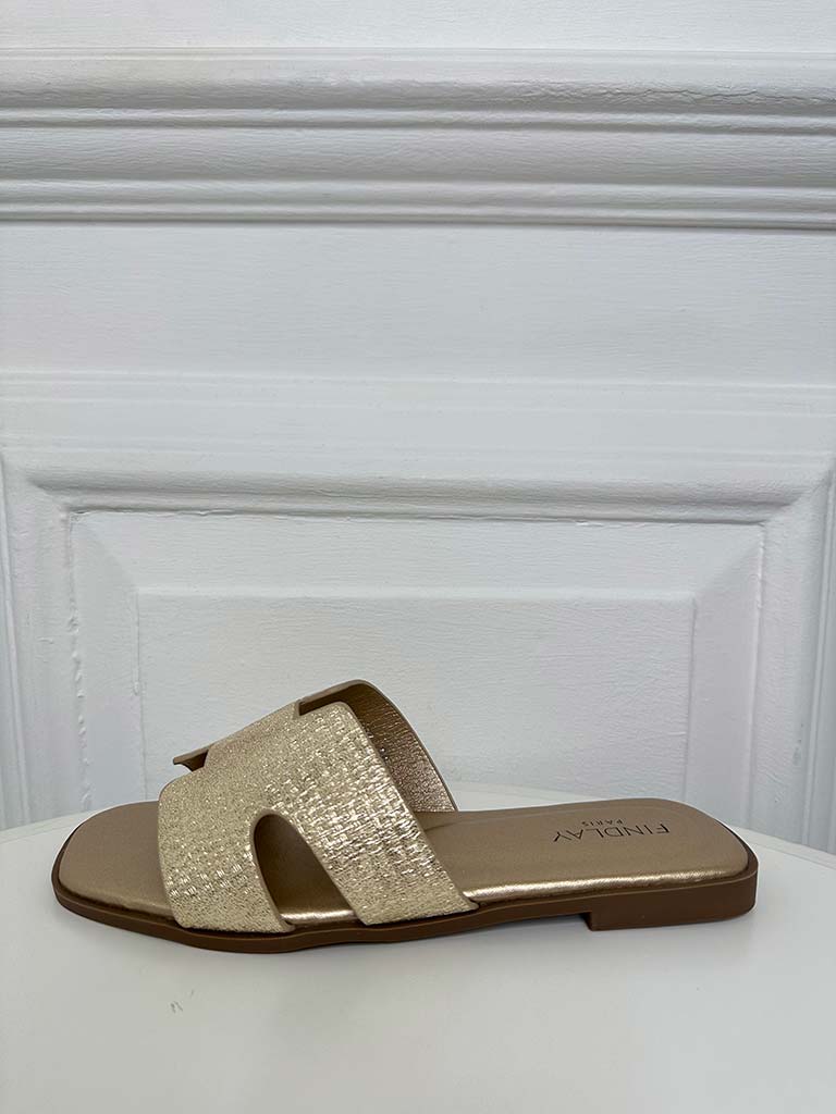 Weave Effect Mule Sandal - Gold