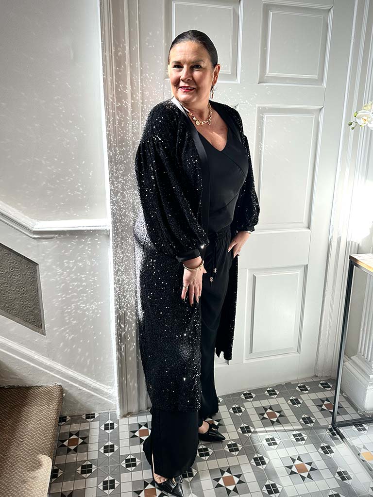 Malissa J Sequin Duster Jacket - Black