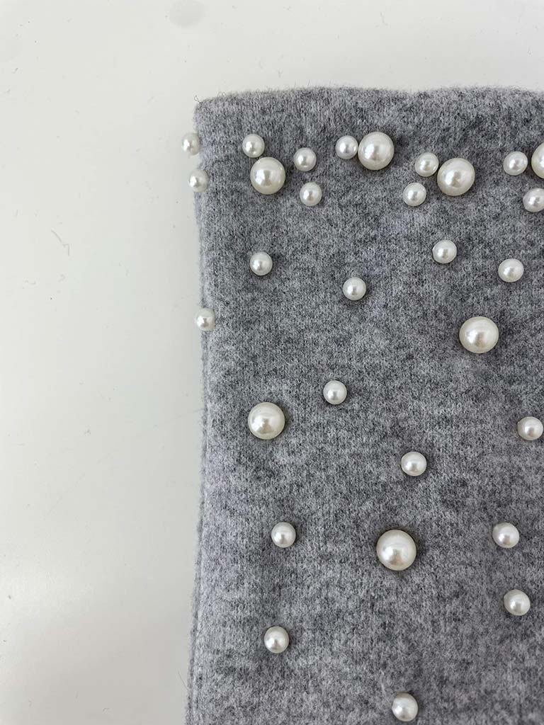 Pearl Embellished Gloves - Grey