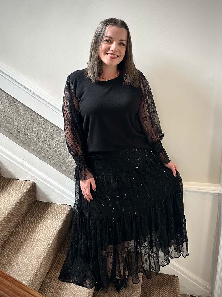 Malissa J Lace & Sequin Skirt - Black